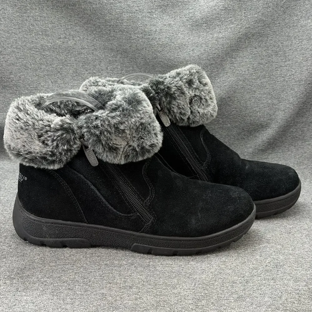 Khombu Jessica Women's Boots Size 7M Black Suede Faux Fur Trim Ankle Winter Zip
